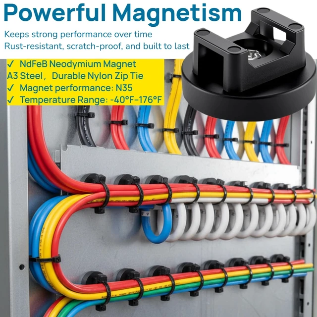 Alt view image 4 of 7 - 225-Pc Magnetic Cable Ties Set,Magnetic Zip Tie Mounts & Cable Ties Magnetic Wire Holder, 25 Magnetic Cable Holders & 200 Zip Ties, Magnet Cable Tie Mounts for Cables, Wires, Cords, Hoses-31 mm