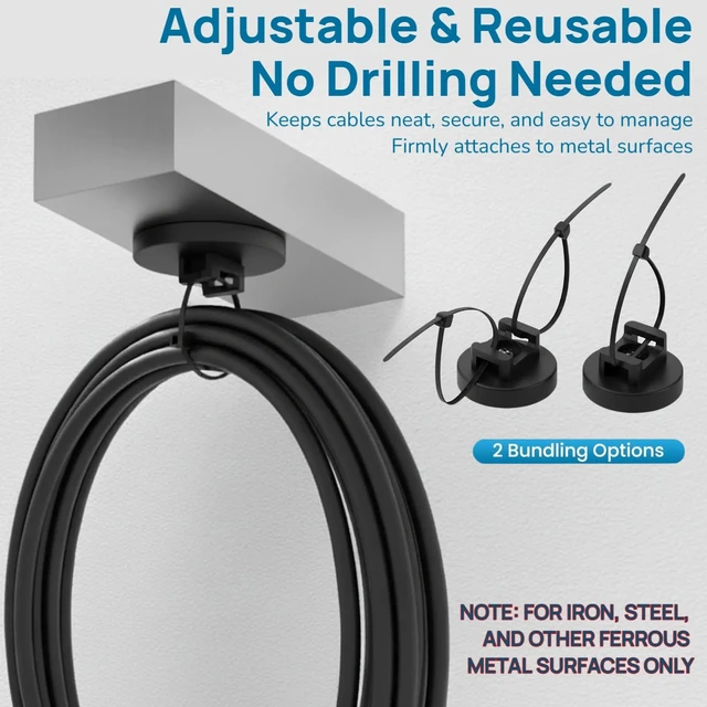Alt view image 5 of 7 - 225-Pc Magnetic Cable Ties Set,Magnetic Zip Tie Mounts & Cable Ties Magnetic Wire Holder, 25 Magnetic Cable Holders & 200 Zip Ties, Magnet Cable Tie Mounts for Cables, Wires, Cords, Hoses-31 mm