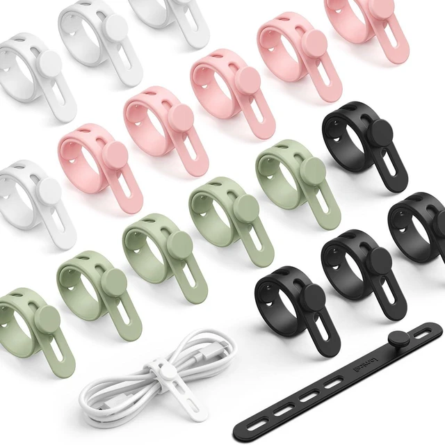 Main image of 20 Pack Silicone Cable Ties, Reusable Cord Organizer Straps Elastic Durable, Colorful, Cable Wraps Management, Home Office Drom Phone Charger Organizer Ties, Travel Essentials