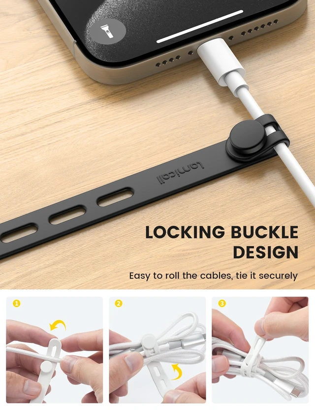 Alt view image 4 of 7 - 20 Pack Silicone Cable Ties, Reusable Cord Organizer Straps Elastic Durable, Colorful, Cable Wraps Management, Home Office Drom Phone Charger Organizer Ties, Travel Essentials