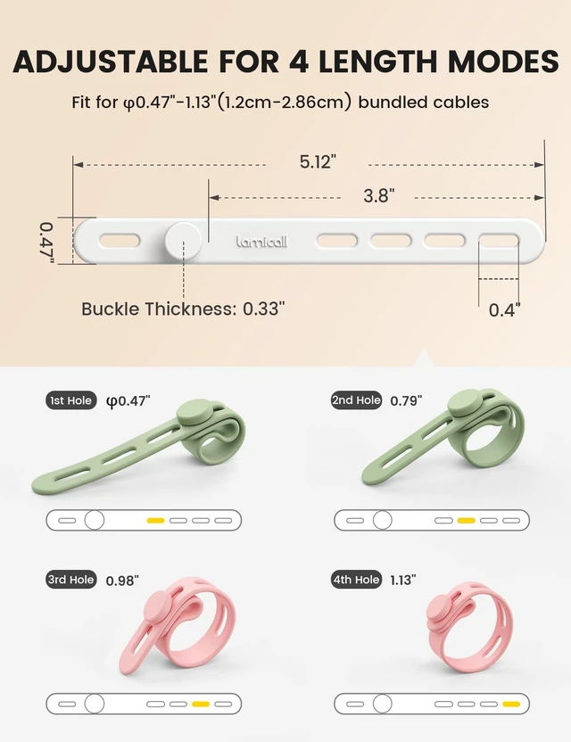 Alt view image 6 of 7 - 20 Pack Silicone Cable Ties, Reusable Cord Organizer Straps Elastic Durable, Colorful, Cable Wraps Management, Home Office Drom Phone Charger Organizer Ties, Travel Essentials