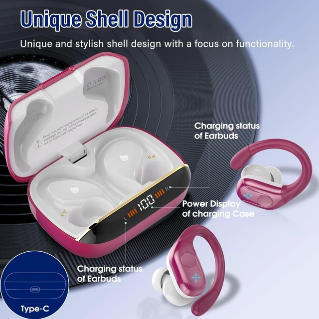 Alt view image 5 of 7 - Bluetooth 5.4 Headphones, 75H Sports Wireless Earbuds Bass Stereo Bluetooth Earbuds with ENC Noise Canceling Mic, Wireless Earphones IP7 Waterproof Over Ear Buds with Earhooks for iOS/Android