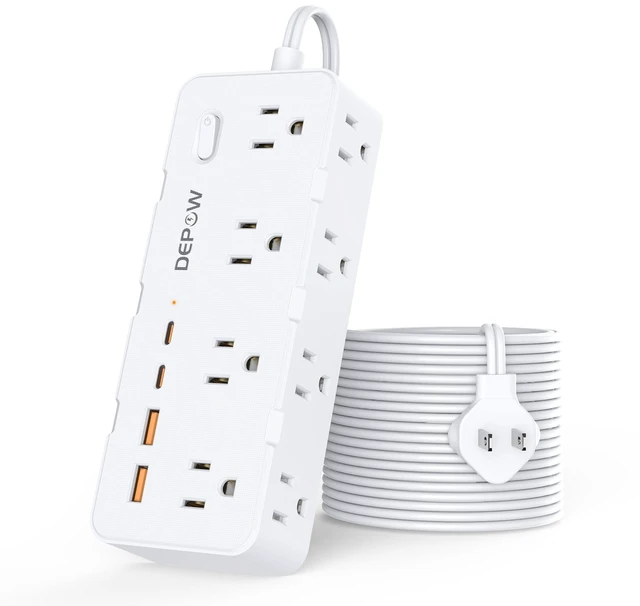 Main image of 2 Prong Power Strip,10FT Extension Cord with 8 Outlet & 4 USB(2 USB-C White, 2 to 3 Prong Outlet Adapter,1700J Two Prong Surge Protector, Wall Mountable, Ideal for Old House Non-Grounded Outlets