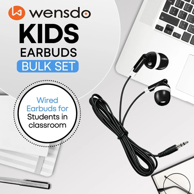 Alt view image 2 of 7 - Bulk Earbuds 200 Pack for Classroom School Kids, Wired in-Ear Headphones with 3.5mm Jack, Black Dot Disposable Class Set Earphones for Students, Individually Bagged (HY01,200 Black)