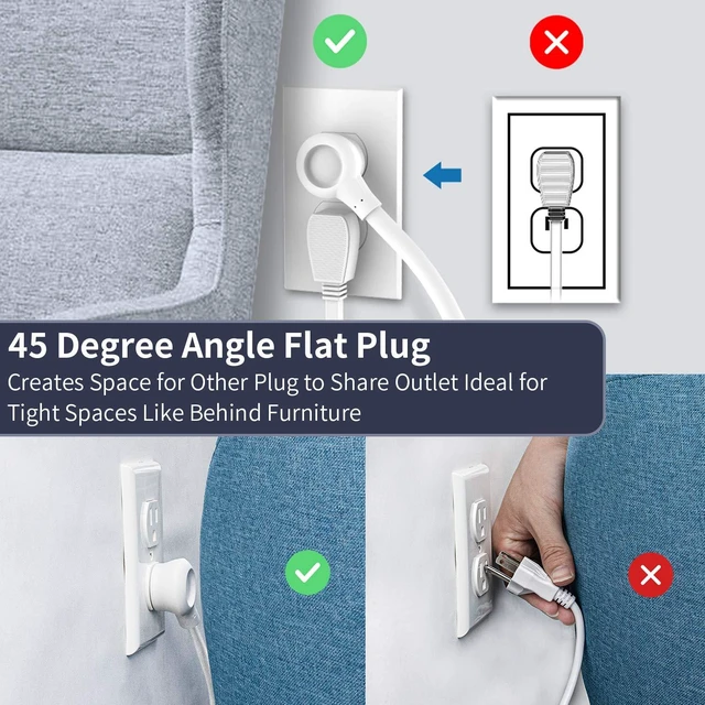 Alt view image 6 of 7 - 15 ft Extension Cord Flat Plug Power Strip, 2100 Joules with 12 Outlet 3 USB Port, 1875W/15A, Overload Protection, Long Cord Wall Mountable for Home Office Accessories, White