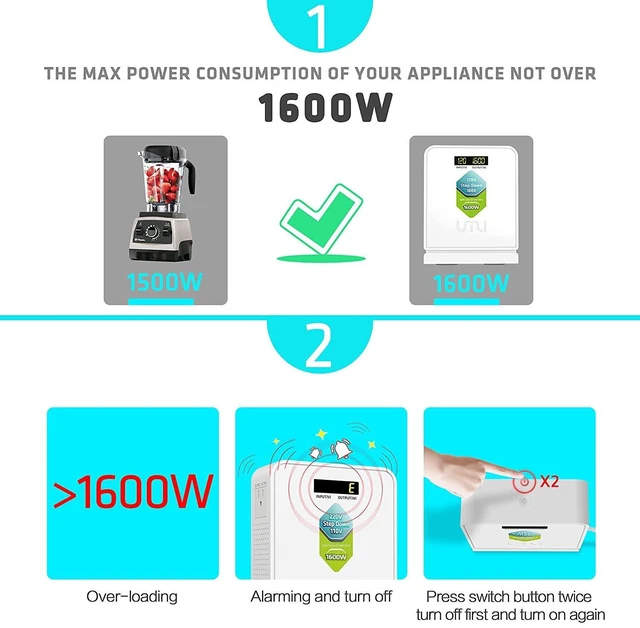 Alt view image 4 of 7 - 120V to 100V 1600W Step Down Voltage Converter for Japan appliances in US Toroidal Transformer 120v to 100v,Japanese Use in US Canada Mexico,Heavy Duty Power,Auto Mode,Safe and Effective,White