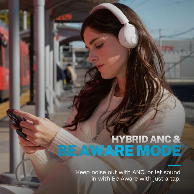 Alt view image 4 of 7 - Go Lux ANC on Ear Headphones with Bluetooth Multipoint, White