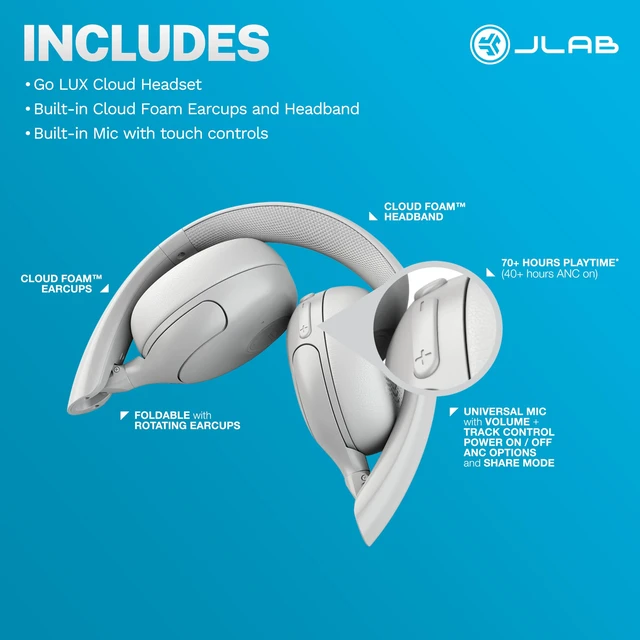 Alt view image 7 of 7 - Go Lux ANC on Ear Headphones with Bluetooth Multipoint, White