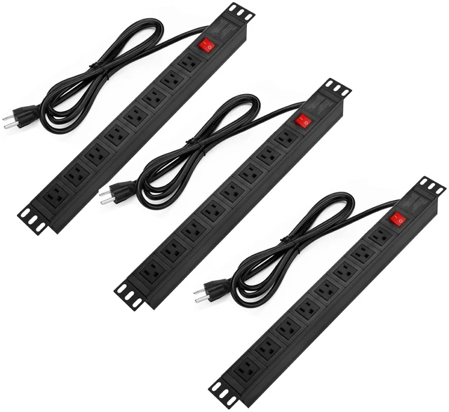 Main image of 3PCS Power Strip Surge Protector Rack-Mount PDU, 8 Right Angle Outlets Wide-Spaced, Mountable Power Strip Heavy Duty for Server Racks, Commercial, 300J,ETL (Black 6FT)