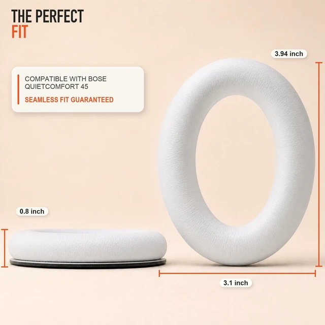 Alt view image 5 of 7 - PadZ QC45 - Earpads for Bose QuietComfort 45, QC SE & QC Wireless Made by Wicked Cushions Extra Thick Cushions, Premium Durable Stitching White Smoke
