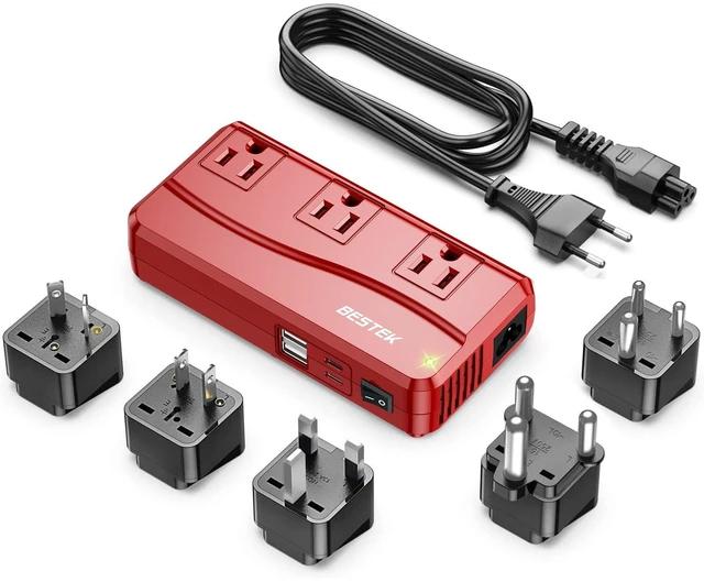 Main image of International Power Adapter 300W, 220V to 110V Step Down Travel Voltage Converter with 4-Port USB (2 USB 20W) Including US/AU/EU/UK/India/South Africa Plug Adapter (Red)