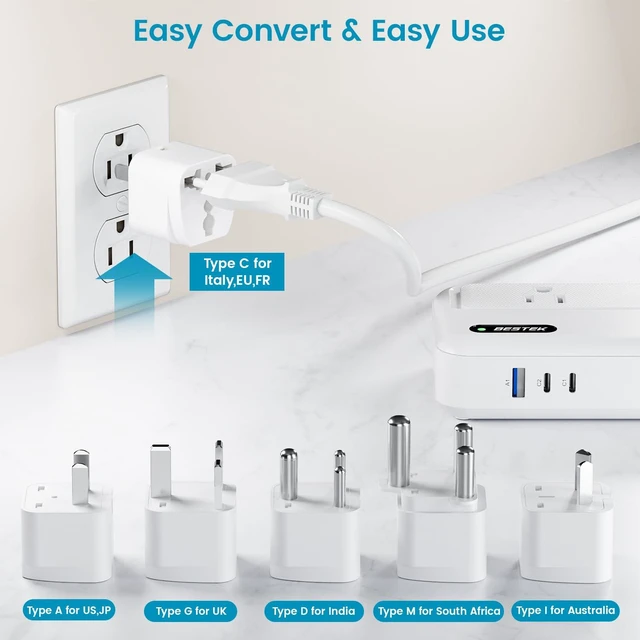 Alt view image 7 of 7 - 220V to 110V Converter with USB-C 35W, US to Europe Power Converter with AU/EU/UK/India/South Africa Plug Adapter