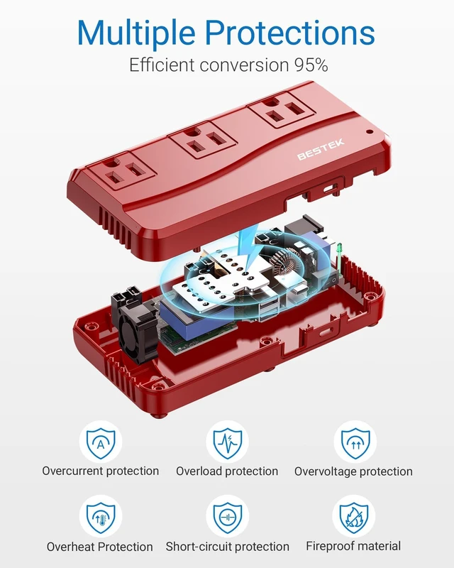 Alt view image 6 of 7 - International Power Adapter 300W, 220V to 110V Step Down Travel Voltage Converter with 4-Port USB (2 USB 20W) Including US/AU/EU/UK/India/South Africa Plug Adapter (Red)