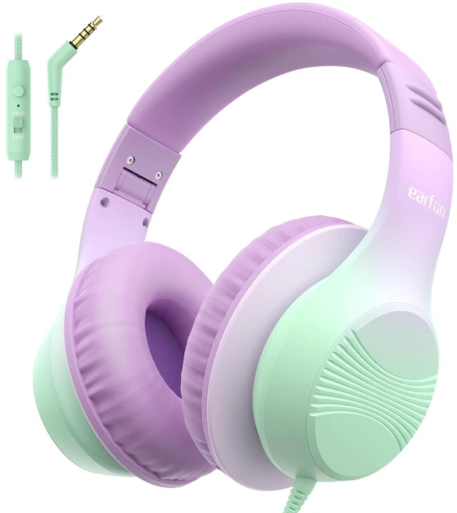 Main image of K3 Kids Headphones, Wired Kids Headphones with Mic for School/Travel Built-in Mic, 85/94dB Volume Limit, HD Stereo Sound, 3.5mm Jack, Foldable Wired Headphones for Boys/Girls/Tablet/iPad, Purple