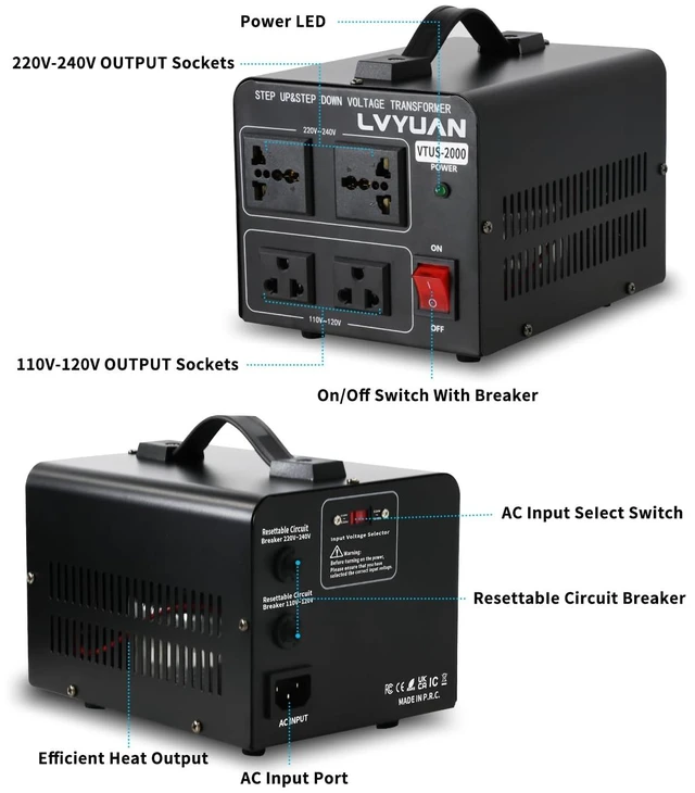Alt view image 2 of 7 - Voltage Transformer Converter 2000 Watt Step Up/Down Convert from 110-120 Volt to 220-240 Volt and from 220-240 Volt to 110-120 Volt with 2 US outlets, 2 Universal outlets