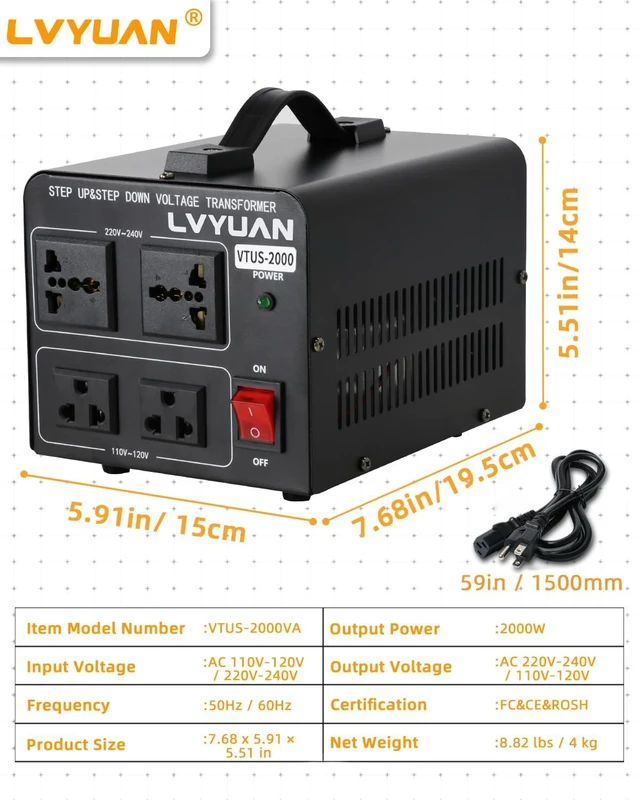 Alt view image 6 of 7 - Voltage Transformer Converter 2000 Watt Step Up/Down Convert from 110-120 Volt to 220-240 Volt and from 220-240 Volt to 110-120 Volt with 2 US outlets, 2 Universal outlets