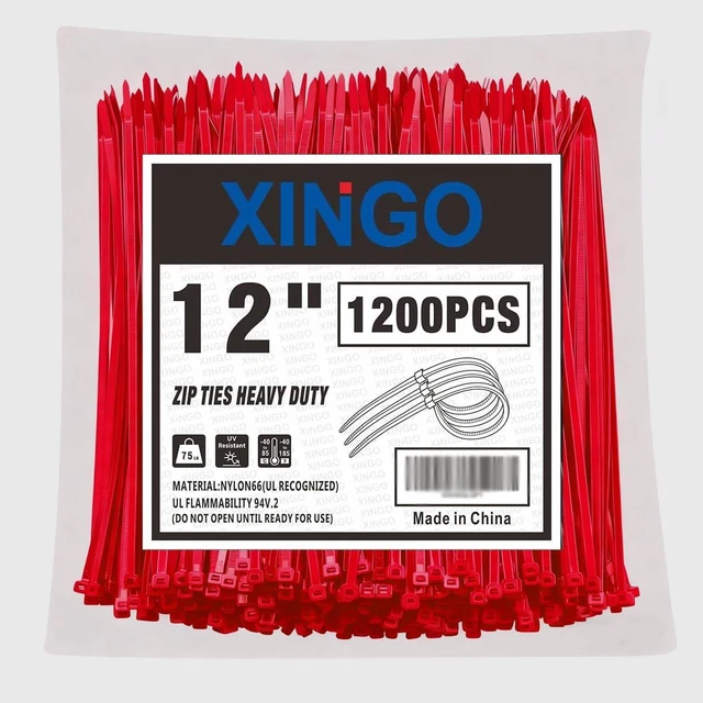 Main image of 12 Inch Red Zip Ties 1200 PCS, 75 LBS Ultra Strong Tensile Strength, UV Resistant Cable Ties, Self-locking Plastic Ties for Indoor and Outdoor Use