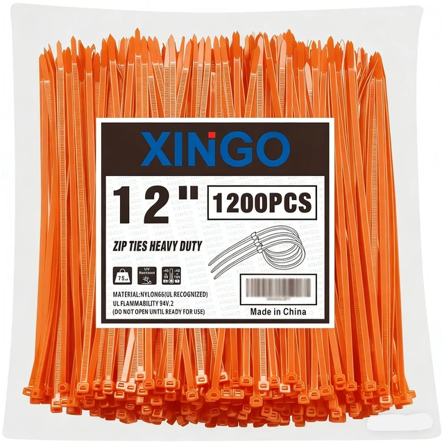 Main image of 12 Inch Orange Zip Ties 1200 PCS, 75 LBS Ultra Strong Tensile Strength, UV Resistant Cable Ties, Self-locking Plastic Ties for Indoor and Outdoor Use