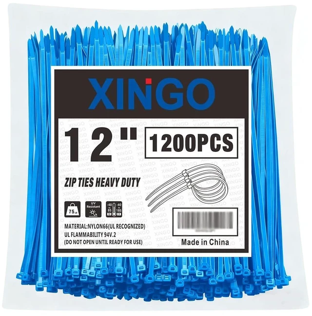Main image of 12 Inch Blue Zip Ties 1200 PCS, 75 LBS Ultra Strong Tensile Strength, UV Resistant Cable Ties, Self-locking Plastic Ties for Indoor and Outdoor Use