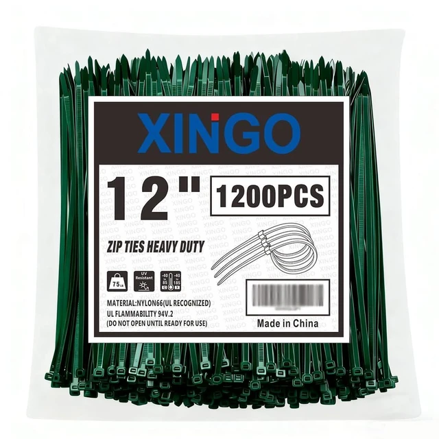Main image of 12 Inch Garden Green Zip Ties 1200 PCS, 75 LBS Ultra Strong Tensile Strength, UV Resistant Cable Ties, Self-locking Plastic Ties for Indoor and Outdoor Use