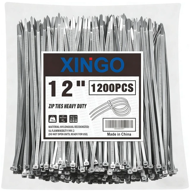 Main image of 12 Inch Silver Zip Ties 1200PCS, 75 LBS Ultra Strong Tensile Strength, UV Resistant Cable Ties, Self-locking Plastic Ties for Indoor and Outdoor Use