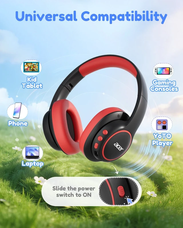 Alt view image 6 of 7 - OHR702 Kids Bluetooth Headphones for School with Built-in Mic,Over-Ear 75H Playtime, Bluetooth 6.0, 3.5mm Jack Aux Cord, 85dBA Safe Volume, USB-C Fast Charging, for iPad/Travel/Tablet- Black Red