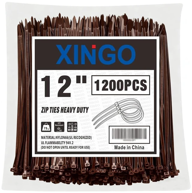 Main image of 12 Inch Brown Zip Ties 1200 PCS, 75 LBS Tensile Strength, UV Resistant Cable Ties, Premium Self-locking Plastic Ties for Indoor and Outdoor Use