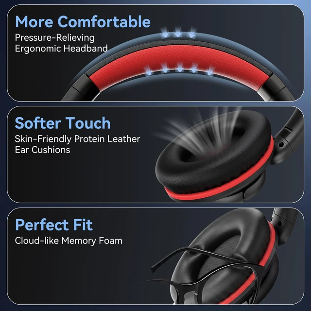Alt view image 5 of 7 - USB C Wired Headphones for School with Mic, Volume Control, Black Red Over Ear Foldable Corded Headphone for Teens Classroom Travel Airplane, 4.9ft Tangle-Free Cord for Phone Tablet Laptop PC