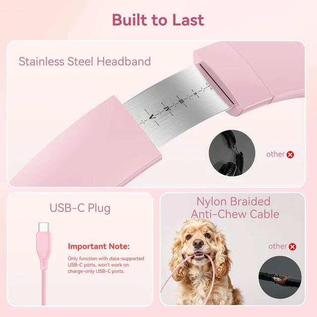 Alt view image 5 of 7 - USB C Wired Over Ear Headphones for School with Mic, Volume Control, Pink Lightweight Foldable Corded Headphone for Teens Classroom Travel Airplane, 4.9ft Tangle-Free Cord for Phone Tablet Laptop PC