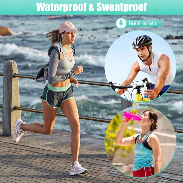 Alt view image 3 of 7 - Neckband Bluetooth Headphones, 200H Extra Long Playtime Wireless Stereo Neckband Earbuds with Microphone, Waterproof Balanced Armature Drivers in Ear Headset for Sports/Workout (Pink Green)