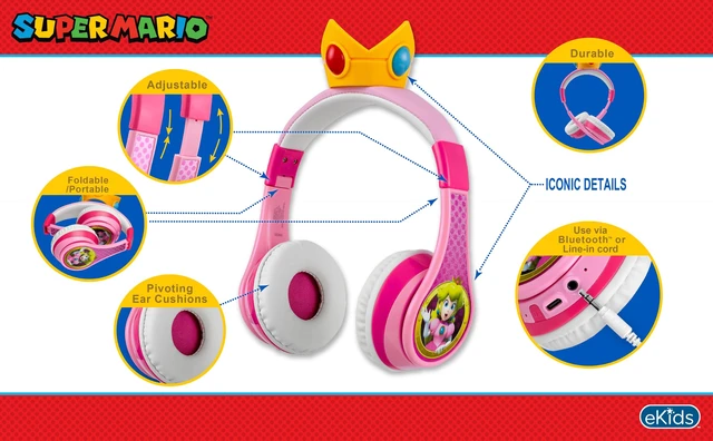 Alt view image 3 of 7 - Princess Peach Bluetooth Headphones for Kids Wireless Headphones for School