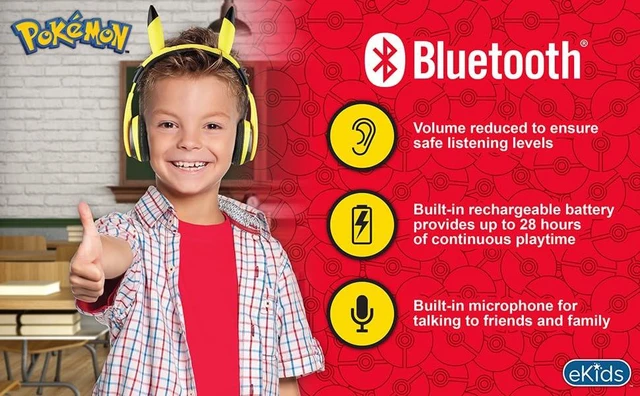 Alt view image 2 of 7 - Pokemon Pikachu Bluetooth Kids Headphones with Microphone, Volume Reduced Wireless Headphones for School