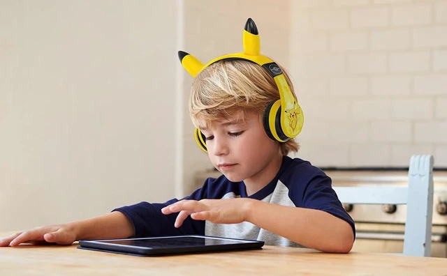 Alt view image 5 of 7 - Pokemon Pikachu Bluetooth Kids Headphones with Microphone, Volume Reduced Wireless Headphones for School