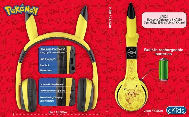 Alt view image 6 of 7 - Pokemon Pikachu Bluetooth Kids Headphones with Microphone, Volume Reduced Wireless Headphones for School