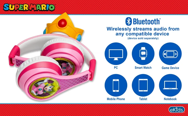 Alt view image 6 of 7 - Princess Peach Bluetooth Headphones for Kids Wireless Headphones for School