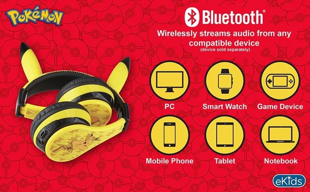 Alt view image 7 of 7 - Pokemon Pikachu Bluetooth Kids Headphones with Microphone, Volume Reduced Wireless Headphones for School