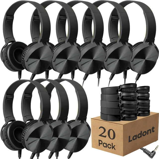 Main image of 20 Pack Bulk Headphones for Classroom, Kids Wired Headphone for School Students K-12, Affordable Classroom Headphones, On-Ear with 3.5mm Plug(Black)