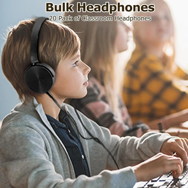 Alt view image 2 of 7 - 20 Pack Bulk Headphones for Classroom, Kids Wired Headphone for School Students K-12, Affordable Classroom Headphones, On-Ear with 3.5mm Plug(Black)