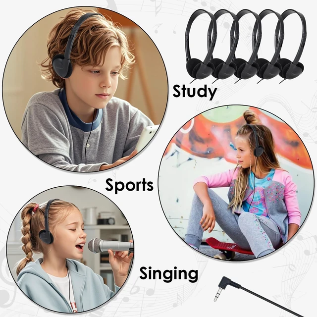 Alt view image 5 of 7 - Bulk Headphones for Classroom Kids School Students 100 Pack Wired On Ear Class Set Headphones for Kids Teens Adults,Work with Chromebook Laptop PC Computer Learning 3.5mm Jack Black