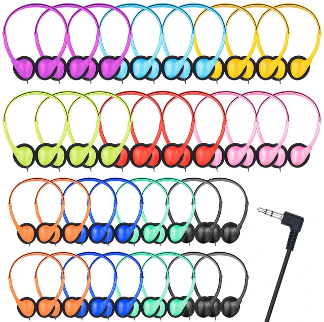 Main image of Classroom Headphones Bulk 100 Pack for Kids School,Wired On-Ear Headphones for Students Testing Library Learning Teens Adults,3.5mm Jack for Chromebook Laptop Computer Mixed Colors