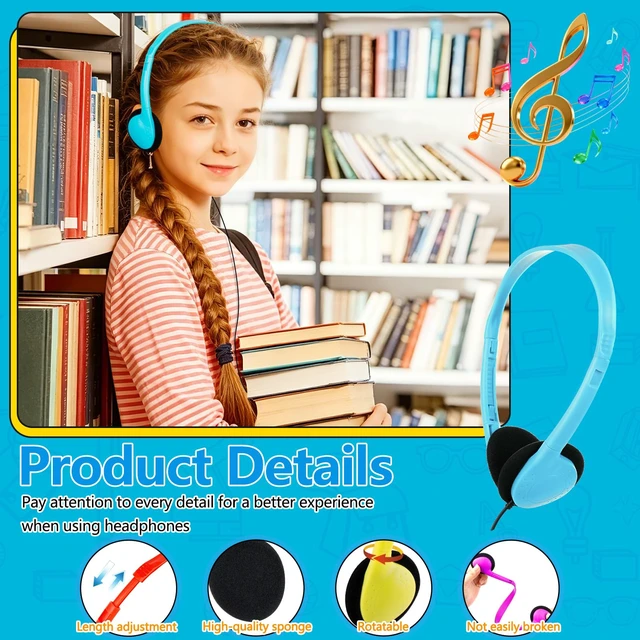 Alt view image 2 of 7 - Classroom Headphones Bulk 100 Pack for Kids School,Wired On-Ear Headphones for Students Testing Library Learning Teens Adults,3.5mm Jack for Chromebook Laptop Computer Mixed Colors