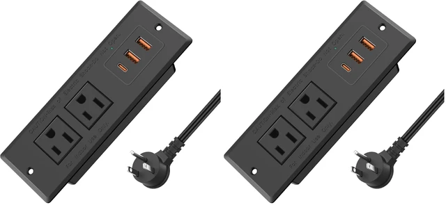 Main image of Recessed Power Strip, Flush Mounted Drawer Outlet with PD 20W Fast Charging USB-C Ports, Recessed Outlet for Conference Rooms, Office Tables, Furniture, 10FT Cord(ETL Listed) (Pack of 2)