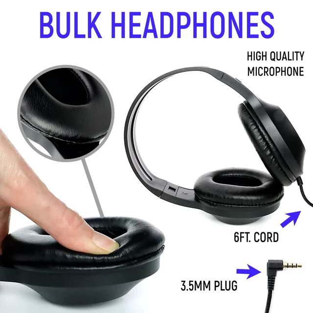 Alt view image 3 of 6 - Bulk Headphones for Classroom with Microphone, Heavy-Duty School Pack Wired Headphones for Students. Teacher Must Haves Supplies from Elementary to College (24 Pack Black)