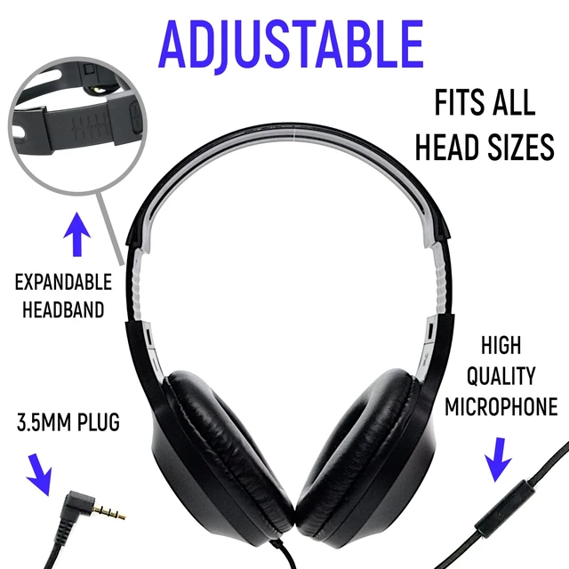Alt view image 4 of 6 - Bulk Headphones for Classroom with Microphone, Heavy-Duty School Pack Wired Headphones for Students. Teacher Must Haves Supplies from Elementary to College (24 Pack Black)