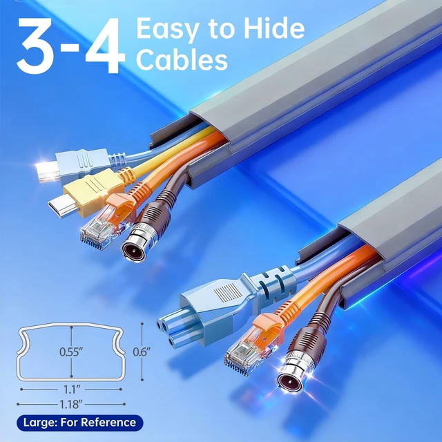 Alt view image 2 of 7 - Grey Cord Hider, 85in Cord Covers for 3-4 Wires on Wall, Large Cable Hider, Premium Wire Covers for Cords on Wall, Easy Set-up Cable Cover Raceway, TV Wire Hiders Wall, W1.18 H0.67in, Grey