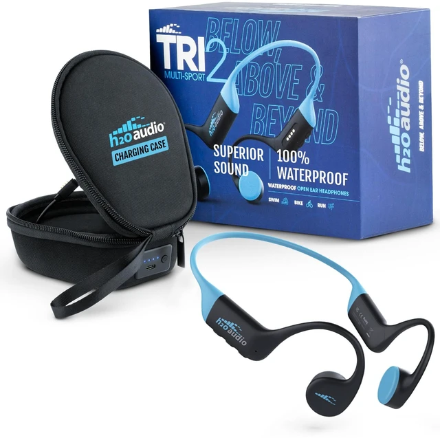 Main image of TRI 2 Multi-Sport Waterproof Headphones with Charging Case - Bone Conduction Open Ear Underwater Headphones for Running, Cycling, and Swimming - Bluetooth and Built-in MP3 Player (Blue)