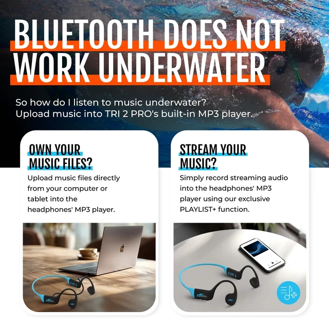 Alt view image 7 of 7 - TRI 2 Multi-Sport Waterproof Headphones with Charging Case - Bone Conduction Open Ear Underwater Headphones for Running, Cycling, and Swimming - Bluetooth and Built-in MP3 Player (Blue)
