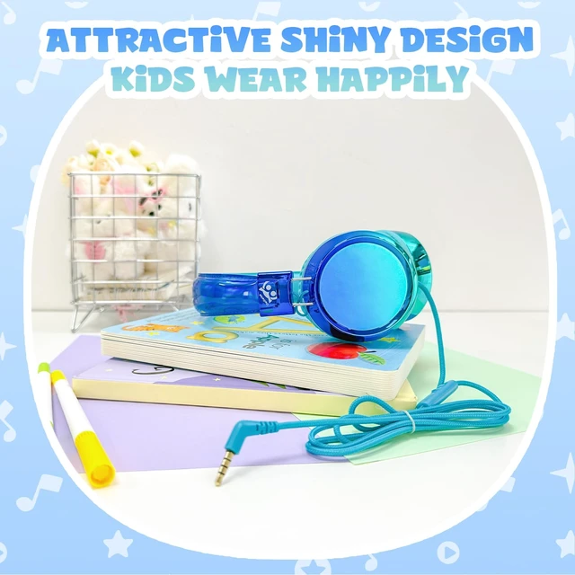 Alt view image 2 of 7 - Kids Headphones with Cord with Mic, 85/94dB Safe Volume Limit HD mic, over-ear foldable, 3.5mm for iPad, tablet, computer, Kids Wired Headphones for school travel, boys girls,Aura Series