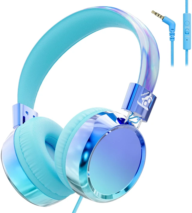 Main image of Kids Headphones with Cord with Mic, 85/94dB Safe Volume Limit HD mic, over-ear foldable, 3.5mm for iPad, tablet, computer, Kids Wired Headphones for school travel, boys girls,Aura Series