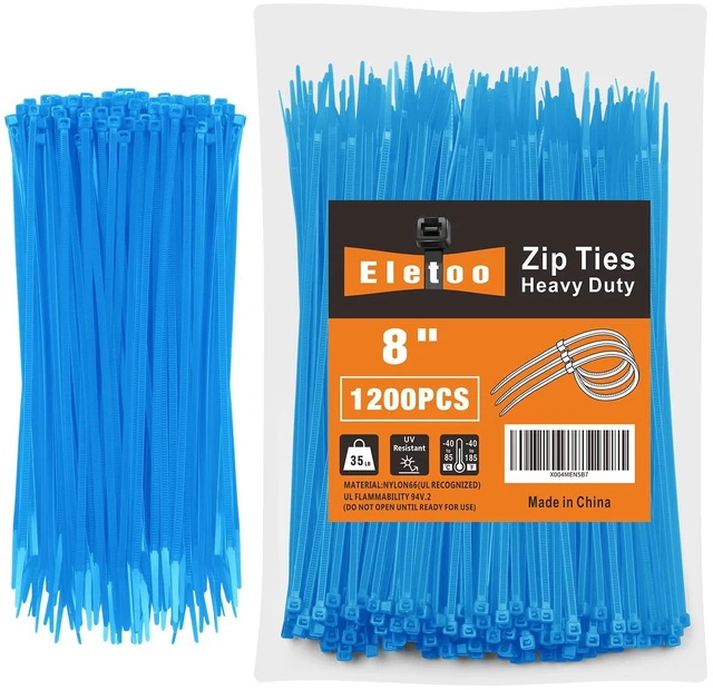 Main image of 8 Inch Blue Zip Ties 1200 Pack Cable Ties 35 LBS UV Resistant Cable Ties, Weatherproof, Self-Locking for Indoor and Outdoor